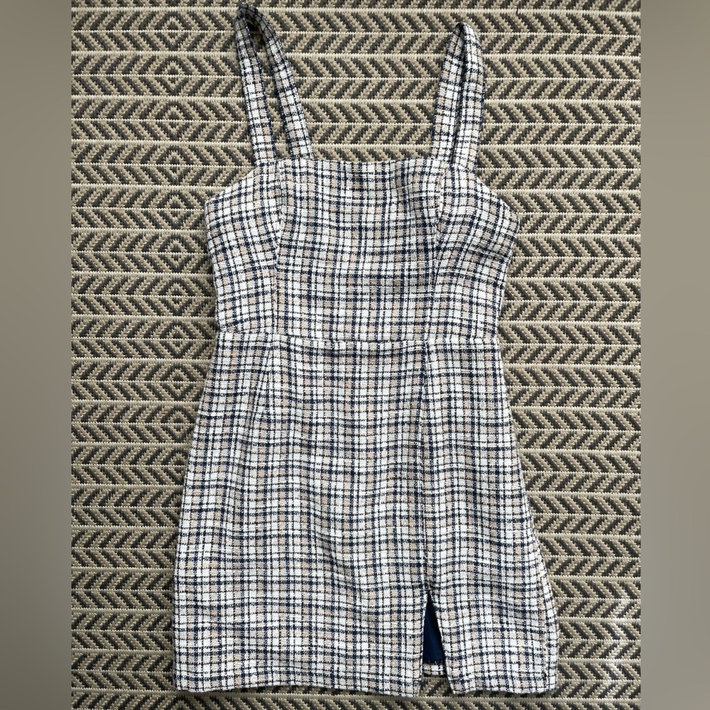 Abercrombie & Fitch White and Navy Plaid Mini Dress